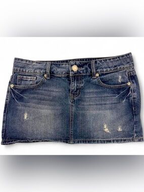 So Wear It Declare It Dark Blue Distressed Denim Mini Skirt